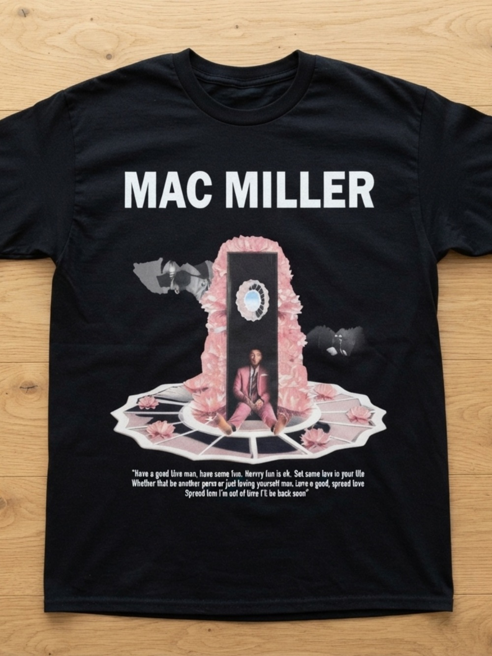 Gildan Black Graphic Tee with Pink Floral Monument